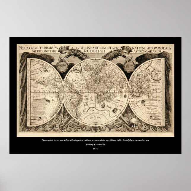 Antique World Map av Philipp Eckebrecht - 1630 Poster (Framsidan)
