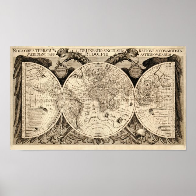 Antique World Map av Philipp Eckebrecht - 1630 Poster (Framsidan)