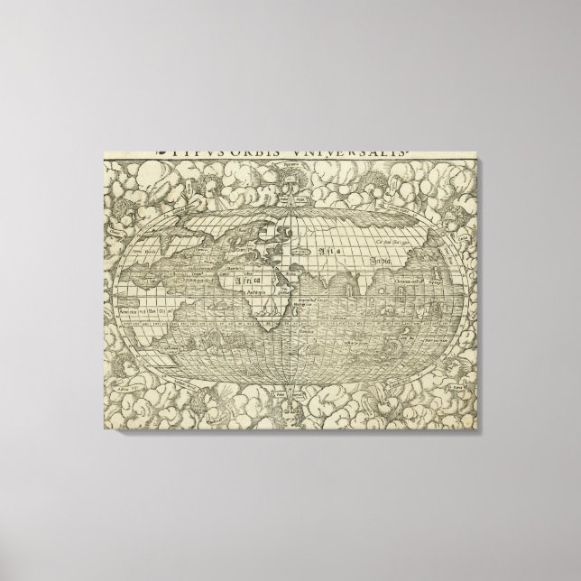 Antique World Map av Sebastian Münster circa 1560 Canvastryck (Framsida)