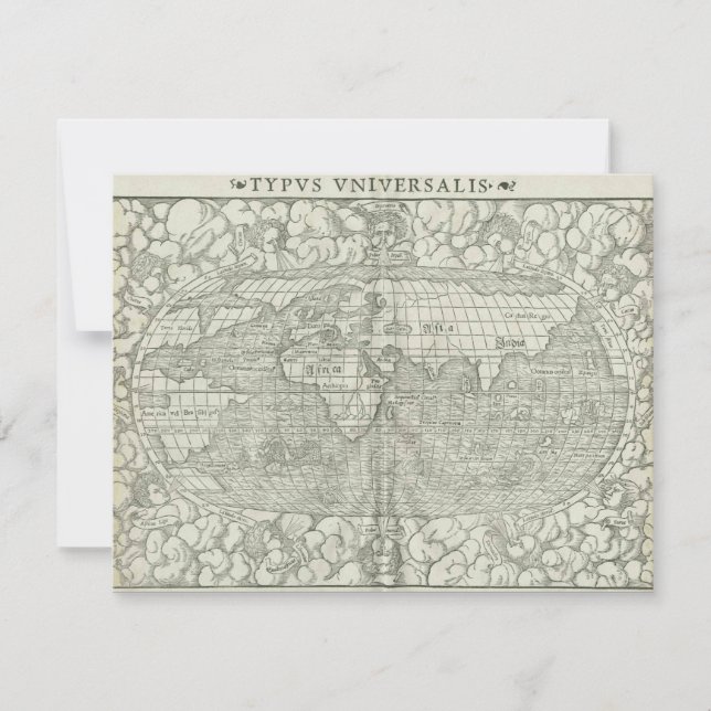 Antique World Map av Sebastian Münster circa 1560 Inbjudningar (Framsida)