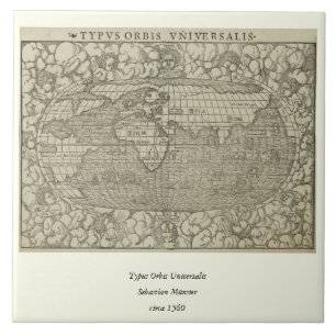 Antique World Map av Sebastian Münster circa 1560 Kakelplatta