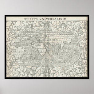 Antique World Map av Sebastian Münster circa 1560 Poster