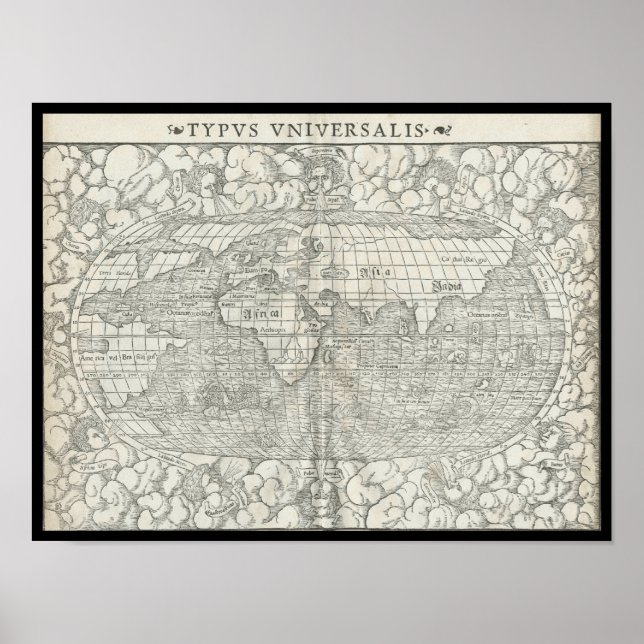 Antique World Map av Sebastian Münster circa 1560 Poster (Framsidan)