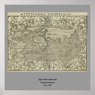 Antique World Map av Sebastian Münster circa 1560 Poster