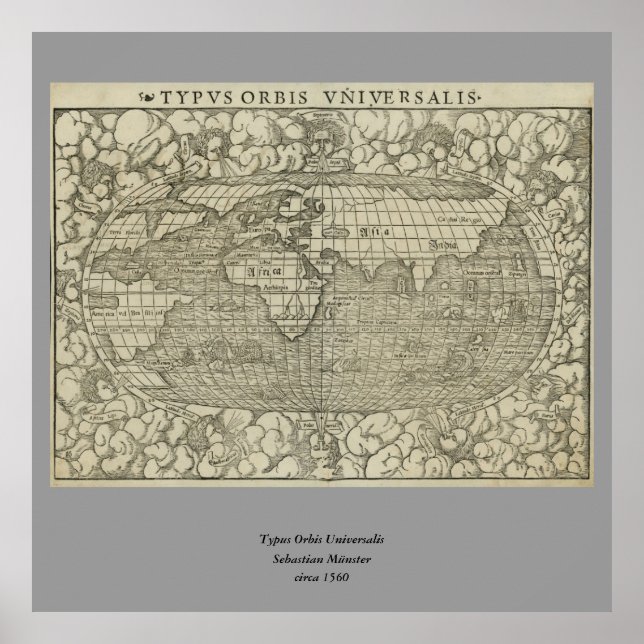 Antique World Map av Sebastian Münster circa 1560 Poster (Framsidan)