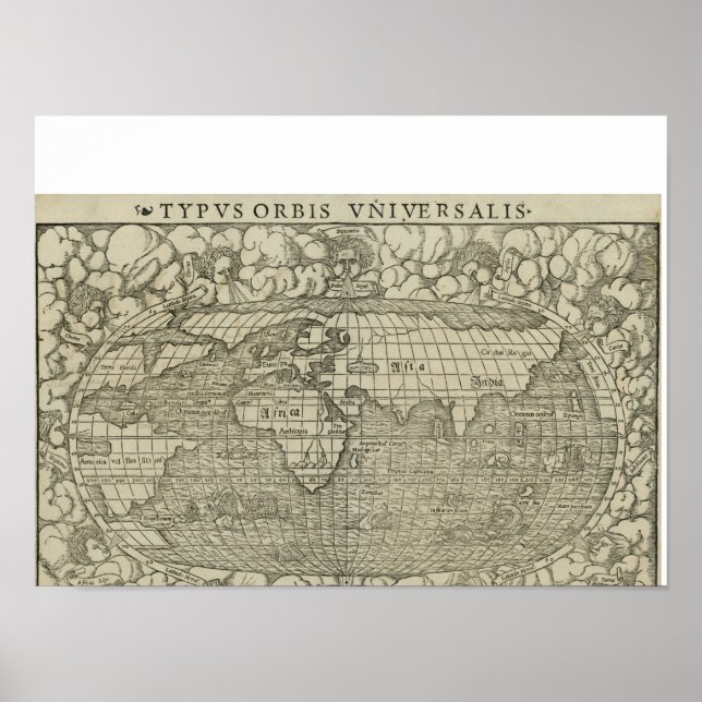 Antique World Map av Sebastian Münster circa 1560 Poster (Framsidan)