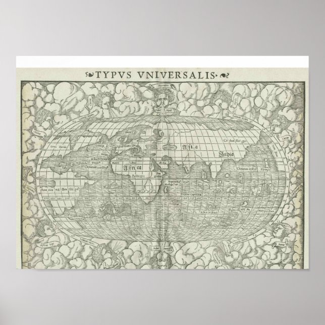 Antique World Map av Sebastian Münster circa 1560 Poster (Framsidan)