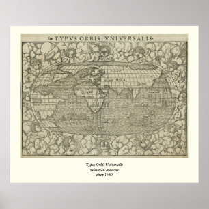 Antique World Map av Sebastian Münster circa 1560 Poster