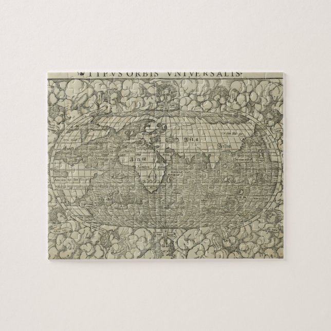Antique World Map av Sebastian Münster circa 1560 Pussel (Horisontell)