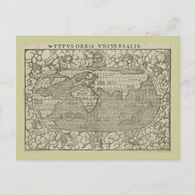 Antique World Map av Sebastian Münster circa 1560 Vykort (Framsida)