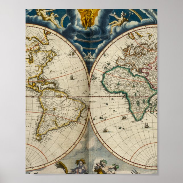 Antique World Map - Blaeu, Joan 1664 Poster (Framsidan)