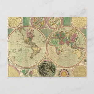 Antique World Map by Carington Bowles, Circa 1780 Vykort