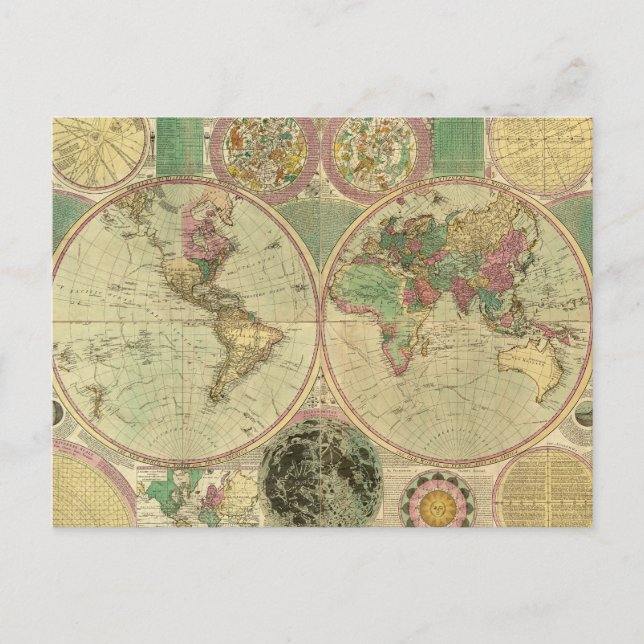 Antique World Map by Carington Bowles, Circa 1780 Vykort (Framsida)