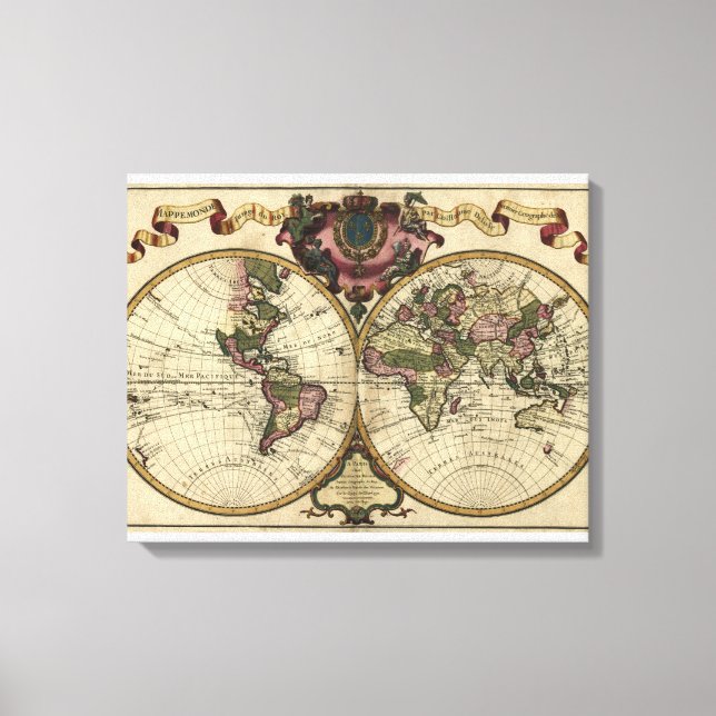 Antique World Map by Guillaume de L'Isle, 1720 Canvastryck (Framsida)