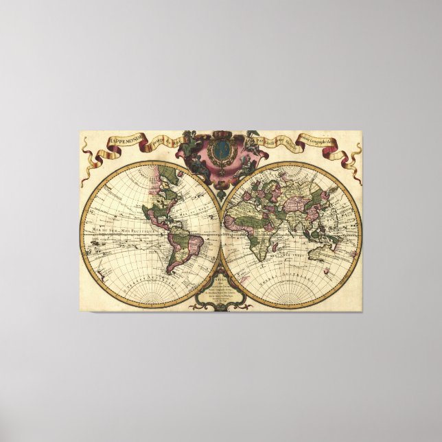 Antique World Map by Guillaume de L'Isle, 1720 Canvastryck (Framsida)
