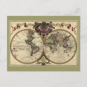 Antique World Map by Guillaume de L'Isle, 1720 Vykort