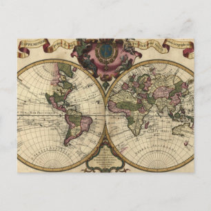 Antique World Map by Guillaume de L'Isle, 1720 Vykort