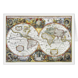 Antique World Map by Hendrik Hondius, 1630 Hälsningskort