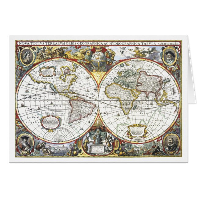 Antique World Map by Hendrik Hondius, 1630 Hälsningskort (Framsidan Horizontal)