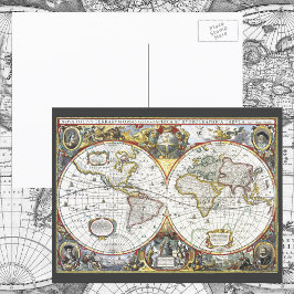 Antique World Map by Hendrik Hondius, 1630 Vykort