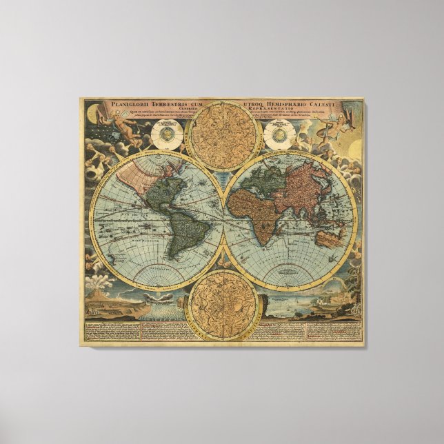 Antique World Map by Johann Baptist Homann, 1716 Canvastryck (Framsida)