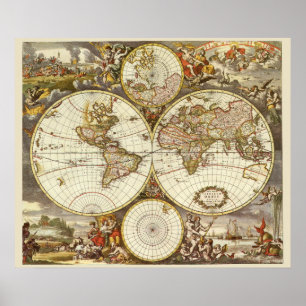 Antique World Map, c. 1680 Av Frederick de Wit Poster