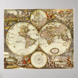 Antique World Map, c. 1680 Av Frederick de Wit Poster