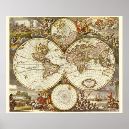 Antique World Map, c. 1680 Av Frederick de Wit Poster