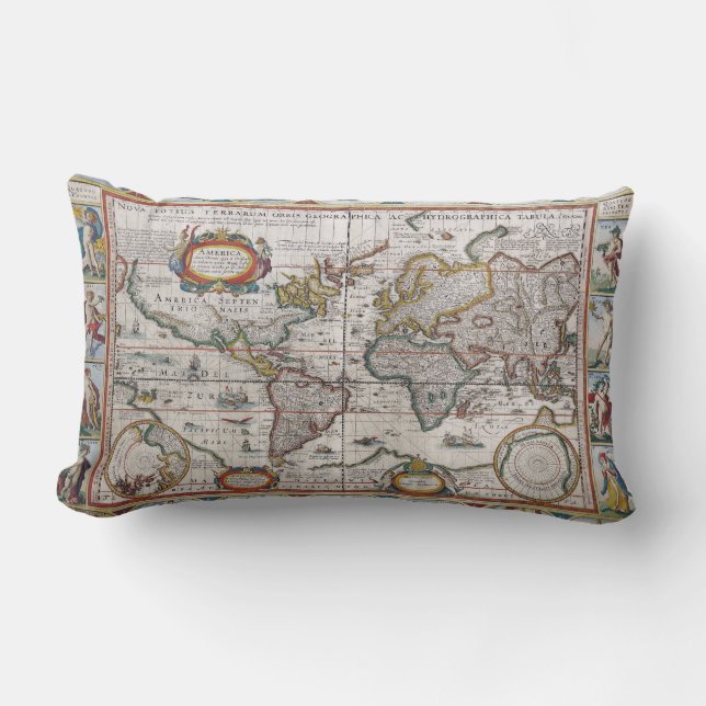 Antique World Map dekorativ kudde (Framsida)