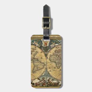 Antique World Map Distress #2 Bagagebricka
