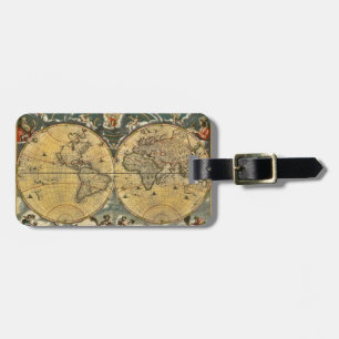 Antique World Map Distress #2 Bagagebricka