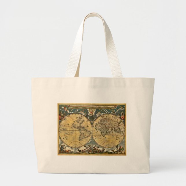 Antique World Map Distress #2 Jumbo Tygkasse (Framsidan)