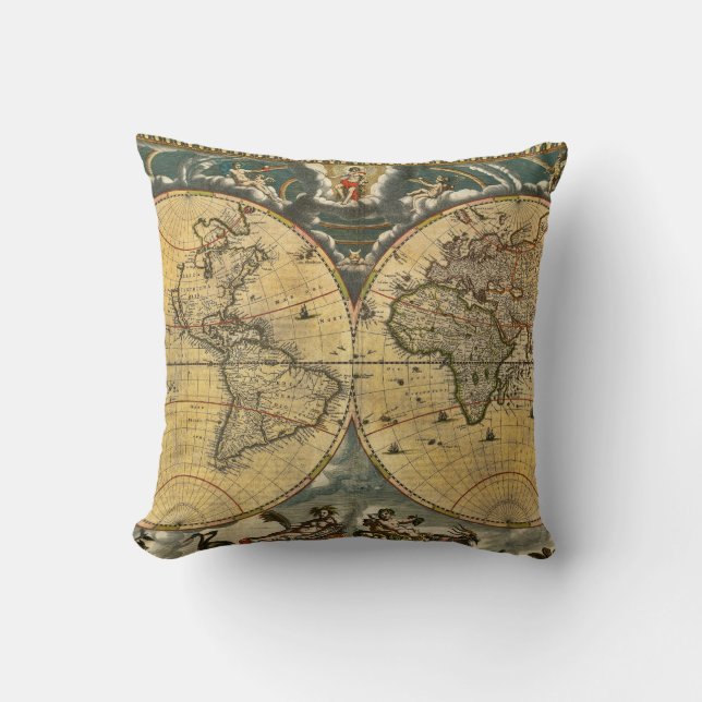 Antique World Map Distress #2 Kudde (Framsida)