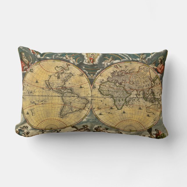 Antique World Map Distress #2 Lumbarkudde (Framsida)