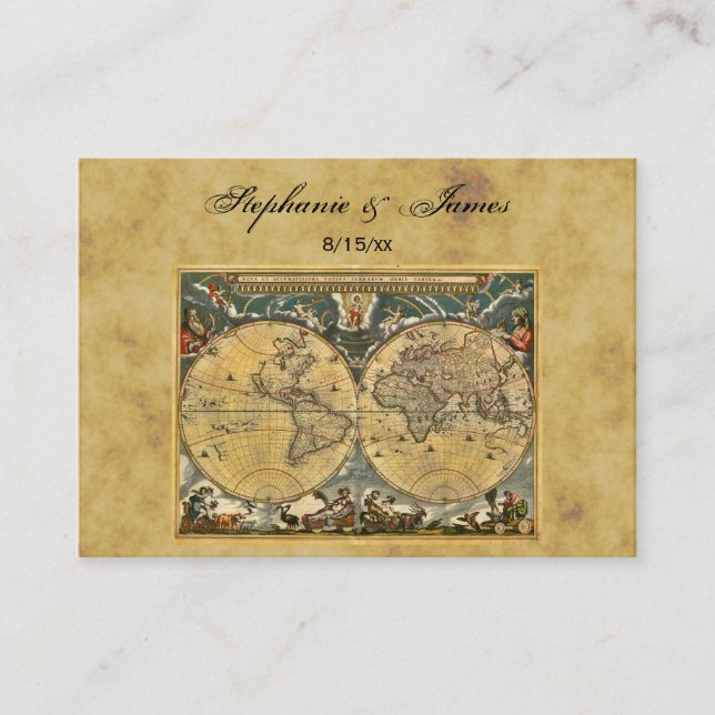 Antique World Map Distress #2-platskort Placeringskort (Framsida)
