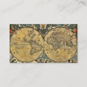 Antique World Map Distress #2 Visitkort