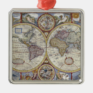 Antique World Map Distress #3 Julgransprydnad Metall
