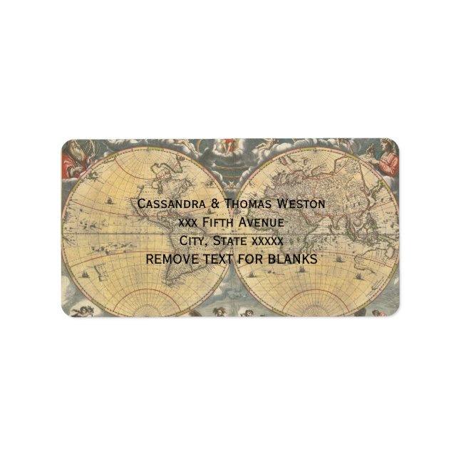 Antique World Map, Distress BG #2 Adress Adressetikett (Framsidan)