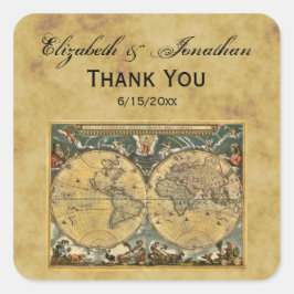 Antique World Map, Distress BG-kuvertförseglingar Fyrkantigt Klistermärke
