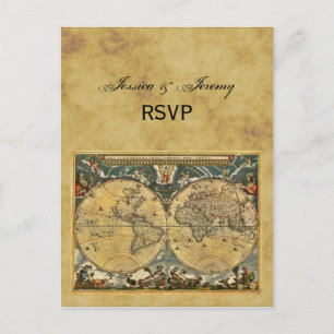 Antique World Map, Distress BG-OSA Inbjudan Vykort