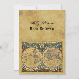 Antique World Map, Distress BG V Baby Shower Inbjudningar