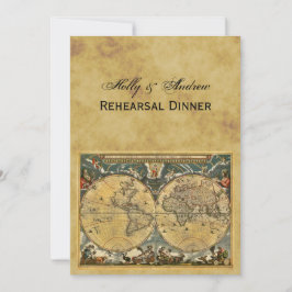 Antique World Map, Distress BG V Rehearsal Din Inbjudningar