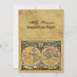 Antique World Map, Distress BG V Studenten Inbjudningar