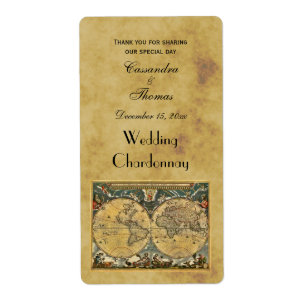 Antique World Map Distress BG Vin-etiketter Fraktsedel