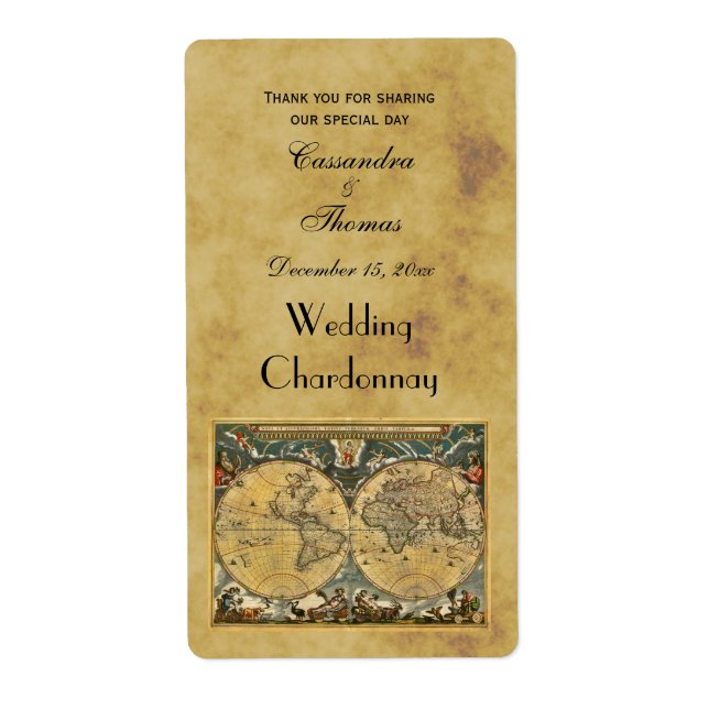 Antique World Map Distress BG Vin-etiketter Fraktsedel (Framsidan)