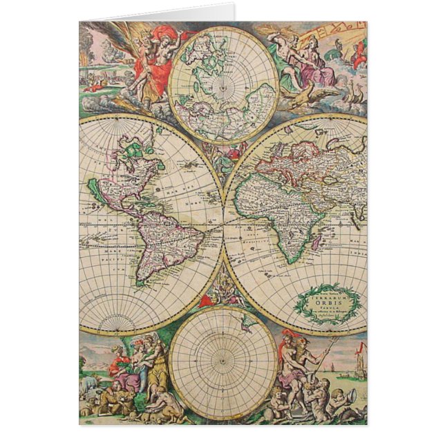 Antique World Map Hälsningskort (Framsidan)