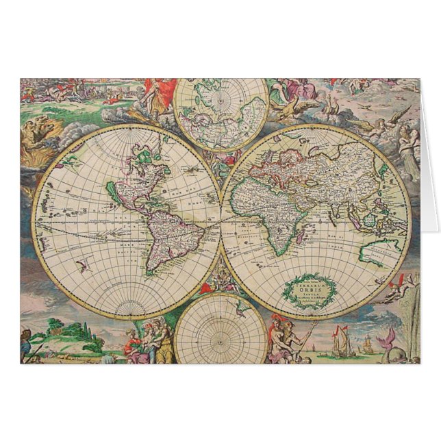 Antique World Map Hälsningskort (Framsidan Horizontal)