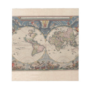 Antique World Map: Historical Cartography Art Anteckningsblock