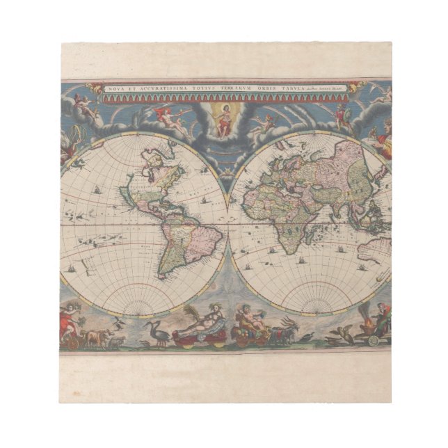 Antique World Map: Historical Cartography Art Anteckningsblock (Framsida)