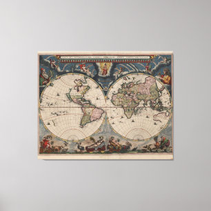 Antique World Map: Historical Cartography Art Canvastryck